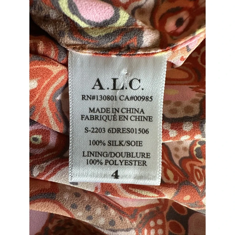 A.L.C. Carly Silk Paisley Smocked Mini Dress Size 4 Boho Luxury - Picture 6 of 8